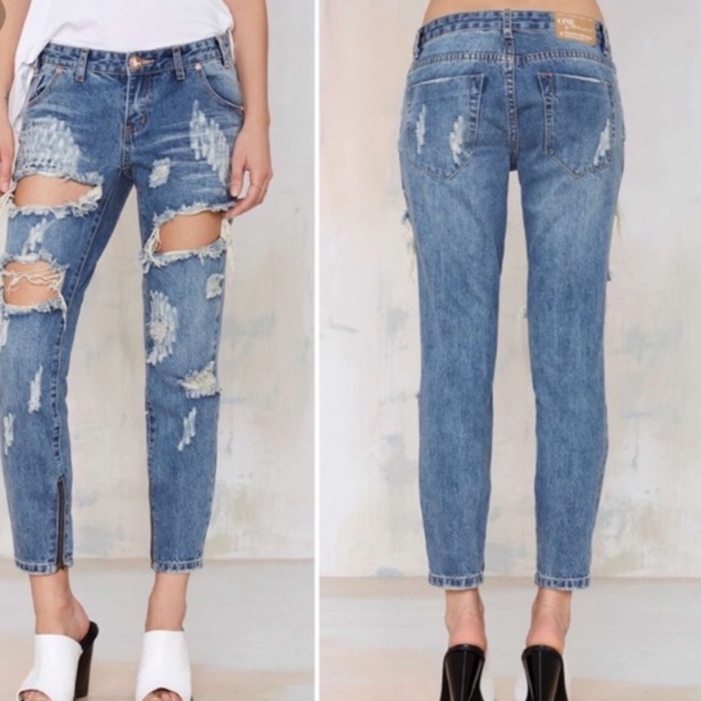 One by one teaspoon trashed freebird jeans